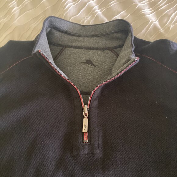 Tommy Bahama Flipshore Reversible 1/2 Zip Sweater Mens XXL Black/Gray Pullover - Picture 2 of 12